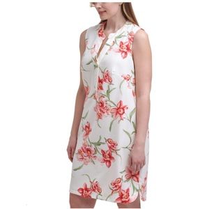 JESSICA HOWARD Womens White Floral Sleeveless Split Above The Knee Dress